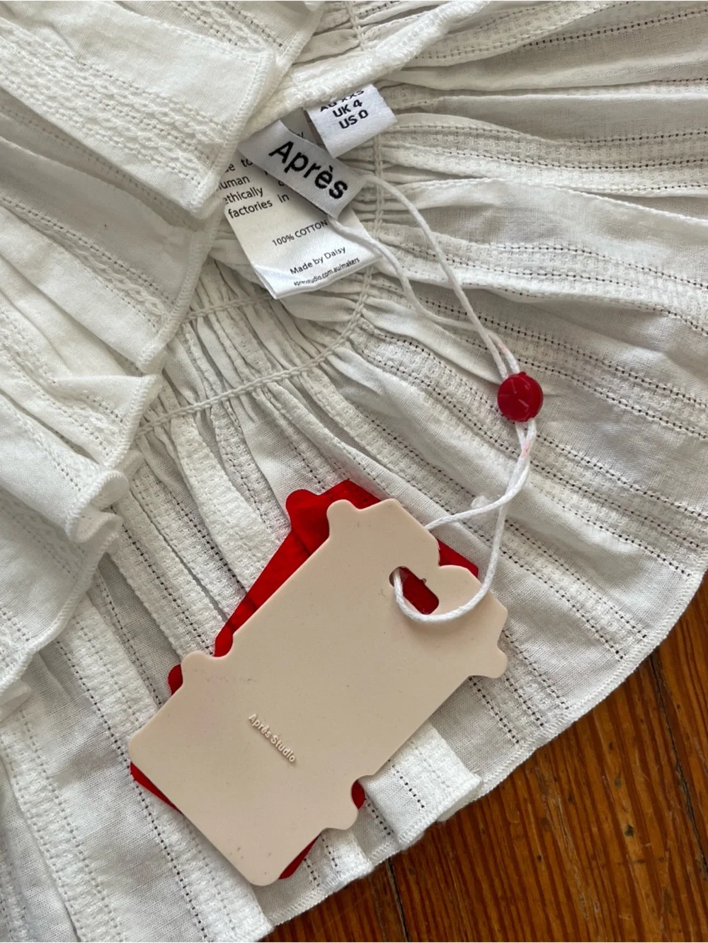 NWT Apres Studio Ruched Mini Dress in Milk White Vanilla Smocked Short Sleeve